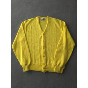 Vintage 1960s Young Breed By Revere Virgin Wool Knit Cardigan Sweater Yellow M